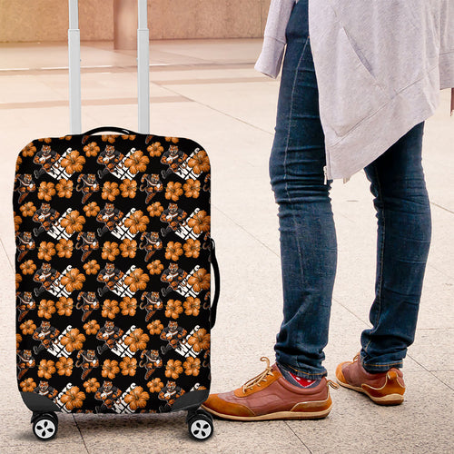 Wests Tigers Luggage Cover Tropical Hibiscus Floral Seamless Rugby Mascot