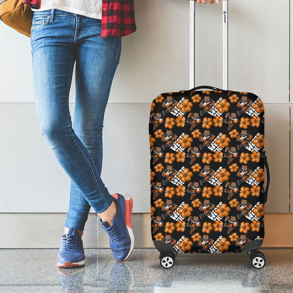 Wests Tigers Luggage Cover Tropical Hibiscus Floral Seamless Rugby Mascot