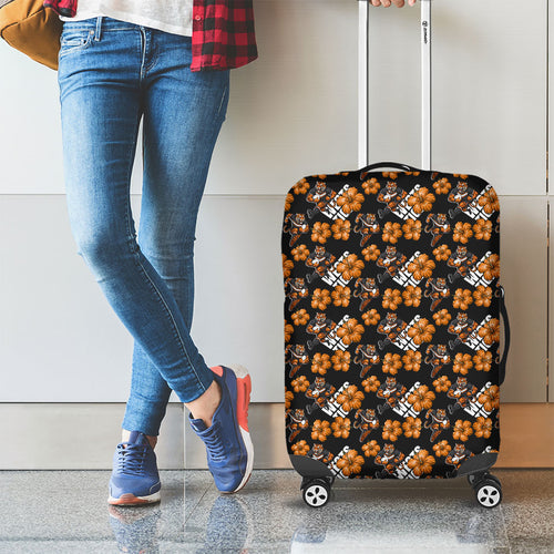 Wests Tigers Luggage Cover Tropical Hibiscus Floral Seamless Rugby Mascot