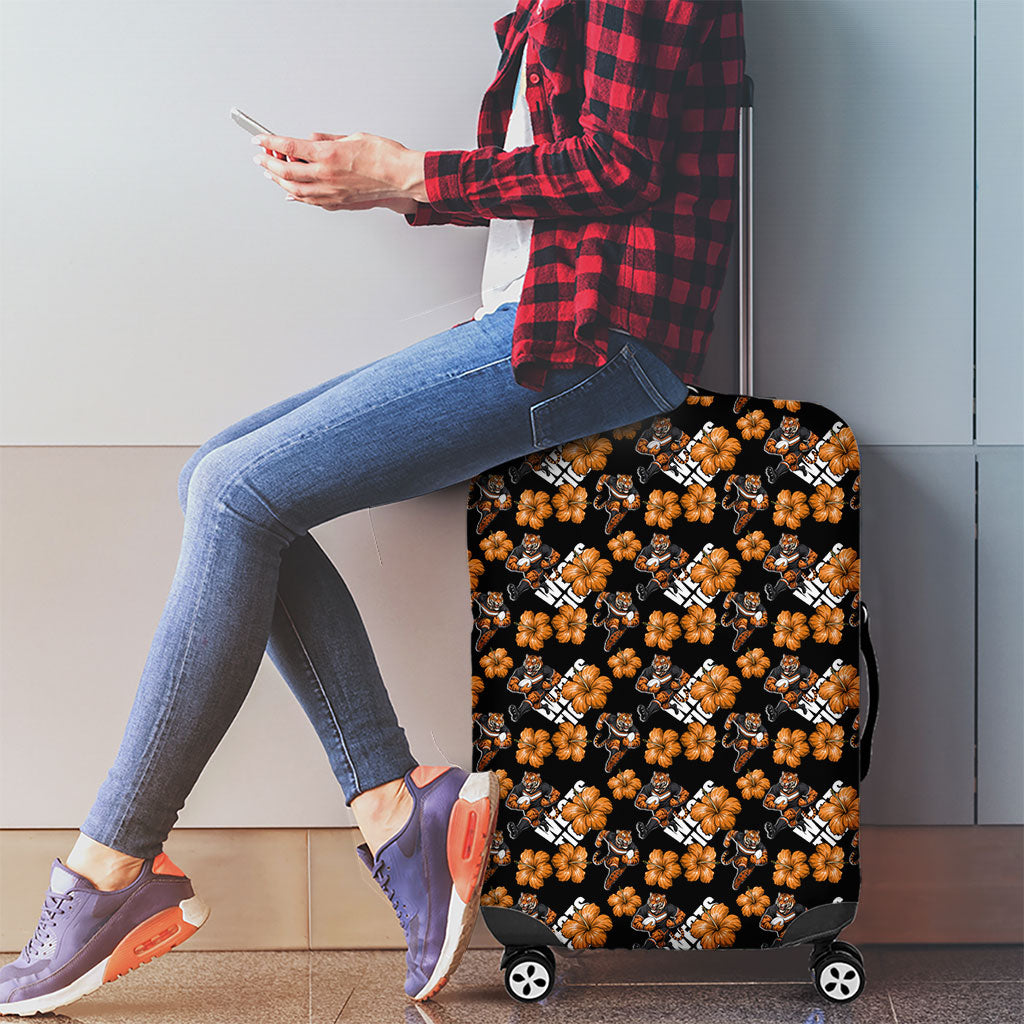 Wests Tigers Luggage Cover Tropical Hibiscus Floral Seamless Rugby Mascot