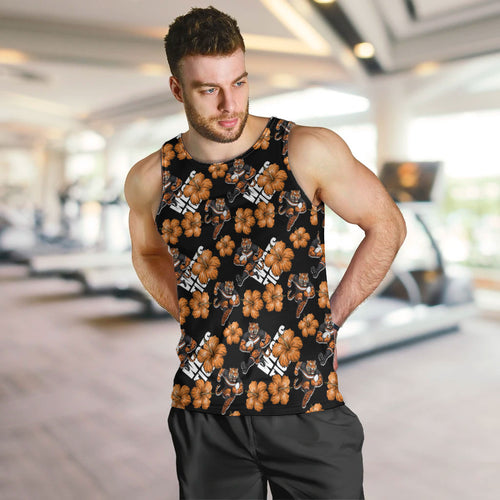 Wests Tigers Men Tank Top Tropical Hibiscus Floral Seamless Rugby Mascot