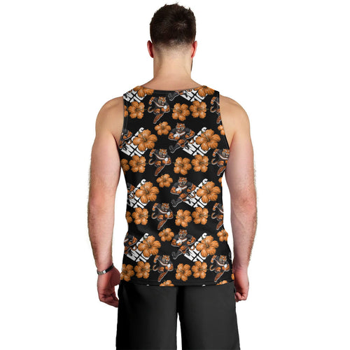 Wests Tigers Men Tank Top Tropical Hibiscus Floral Seamless Rugby Mascot