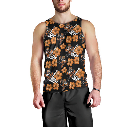 Wests Tigers Men Tank Top Tropical Hibiscus Floral Seamless Rugby Mascot