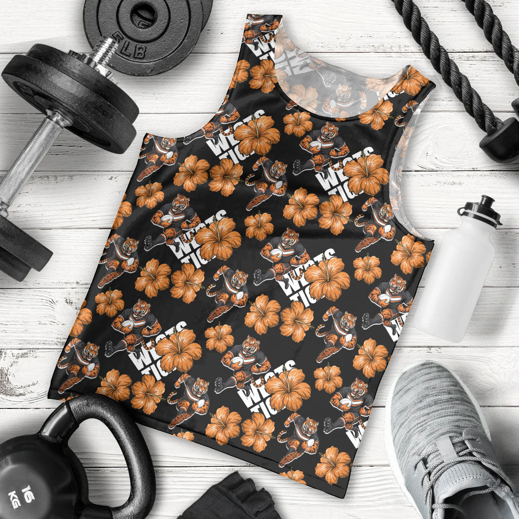Wests Tigers Men Tank Top Tropical Hibiscus Floral Seamless Rugby Mascot