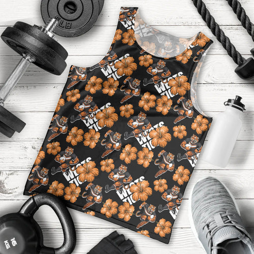 Wests Tigers Men Tank Top Tropical Hibiscus Floral Seamless Rugby Mascot