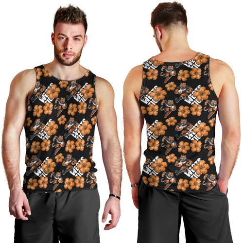 Wests Tigers Men Tank Top Tropical Hibiscus Floral Seamless Rugby Mascot