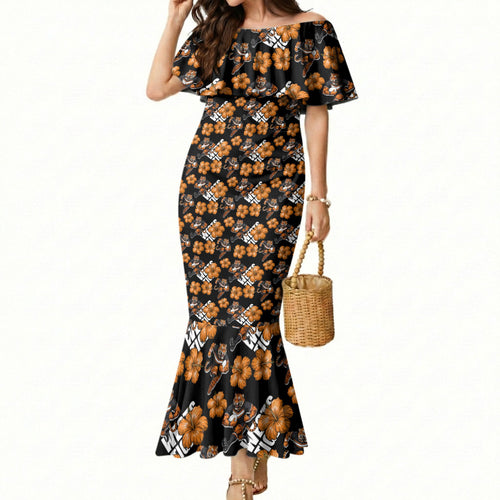 Wests Tigers Mermaid Dress Tropical Hibiscus Floral Seamless Rugby Mascot
