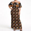 Wests Tigers Off Shoulder Maxi Dress Tropical Hibiscus Floral Seamless Rugby Mascot