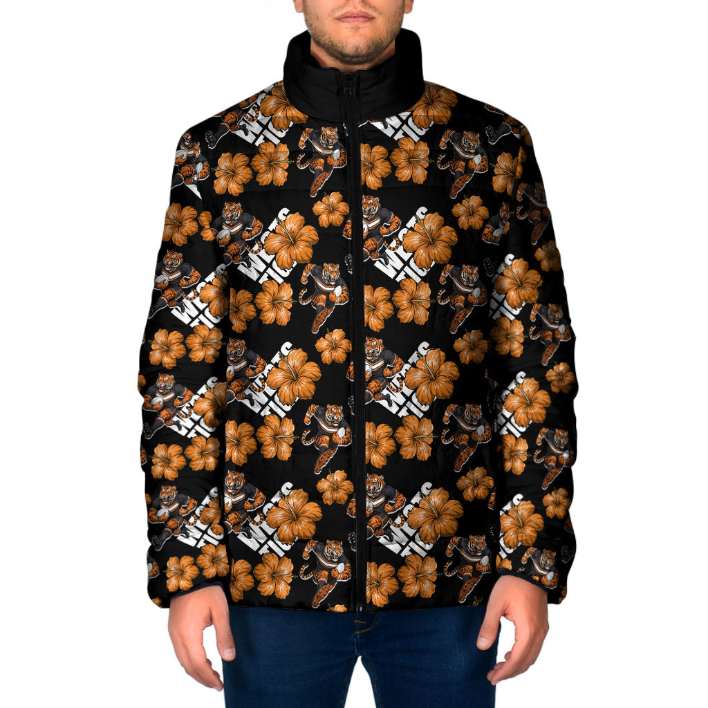 Wests Tigers Padded Jacket Tropical Hibiscus Floral Seamless Rugby Mascot