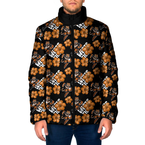 Wests Tigers Padded Jacket Tropical Hibiscus Floral Seamless Rugby Mascot