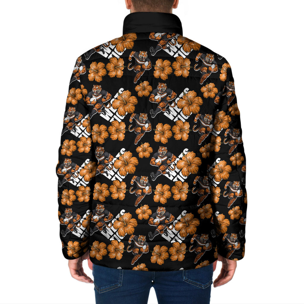 Wests Tigers Padded Jacket Tropical Hibiscus Floral Seamless Rugby Mascot