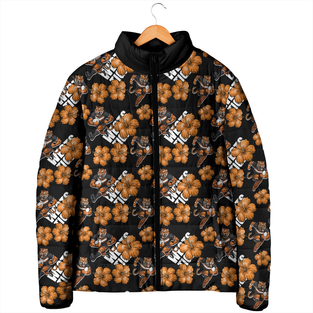 Wests Tigers Padded Jacket Tropical Hibiscus Floral Seamless Rugby Mascot