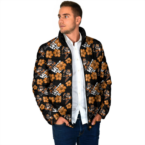 Wests Tigers Padded Jacket Tropical Hibiscus Floral Seamless Rugby Mascot