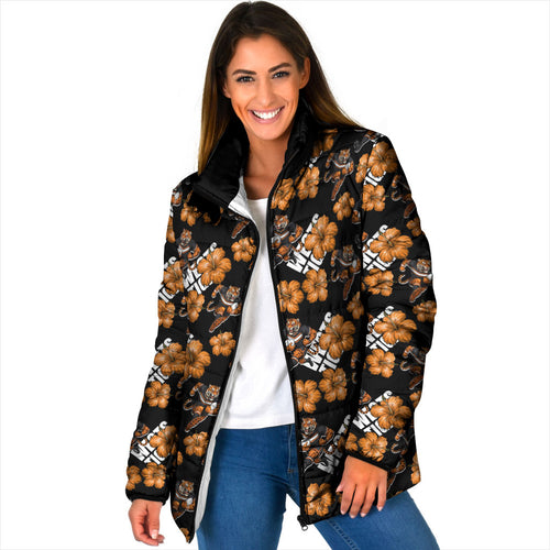 Wests Tigers Padded Jacket Tropical Hibiscus Floral Seamless Rugby Mascot