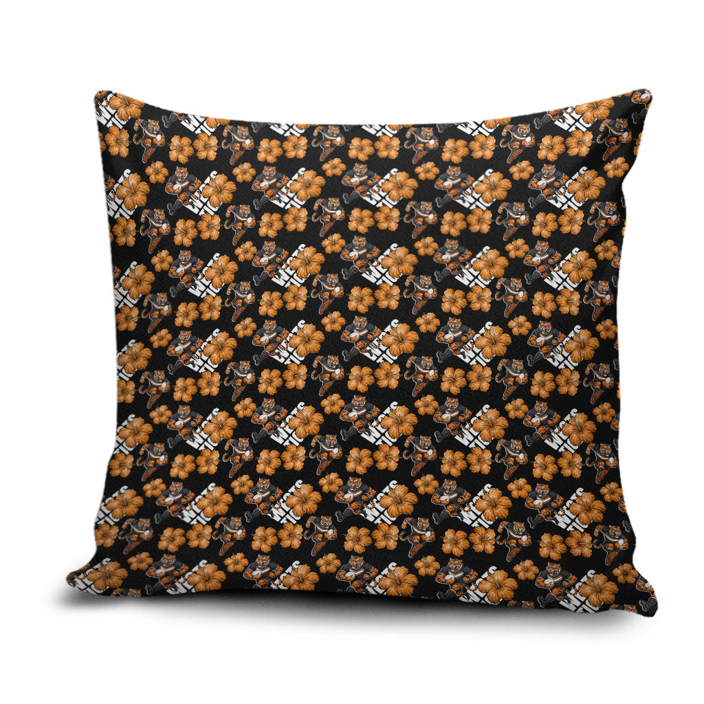 Wests Tigers Pillow Cover Tropical Hibiscus Floral Seamless Rugby Mascot