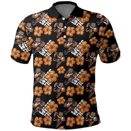 Wests Tigers Polo Shirt Tropical Hibiscus Floral Seamless Rugby Mascot