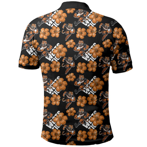 Wests Tigers Polo Shirt Tropical Hibiscus Floral Seamless Rugby Mascot