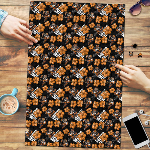 Wests Tigers Puzzle Tropical Hibiscus Floral Seamless Rugby Mascot