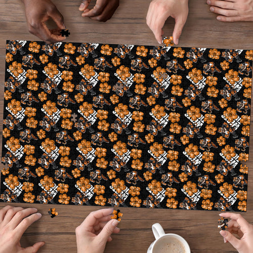 Wests Tigers Puzzle Tropical Hibiscus Floral Seamless Rugby Mascot
