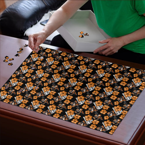 Wests Tigers Puzzle Tropical Hibiscus Floral Seamless Rugby Mascot