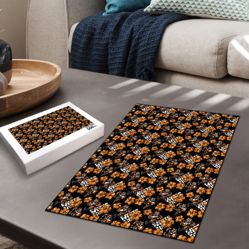 Wests Tigers Puzzle Tropical Hibiscus Floral Seamless Rugby Mascot