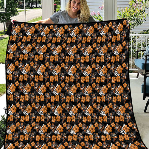 Wests Tigers Quilt Tropical Hibiscus Floral Seamless Rugby Mascot