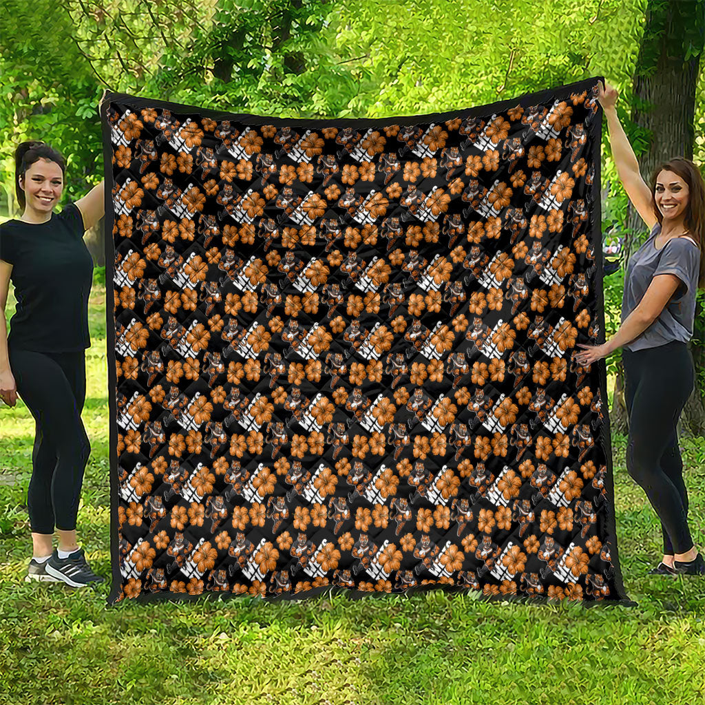 Wests Tigers Quilt Tropical Hibiscus Floral Seamless Rugby Mascot