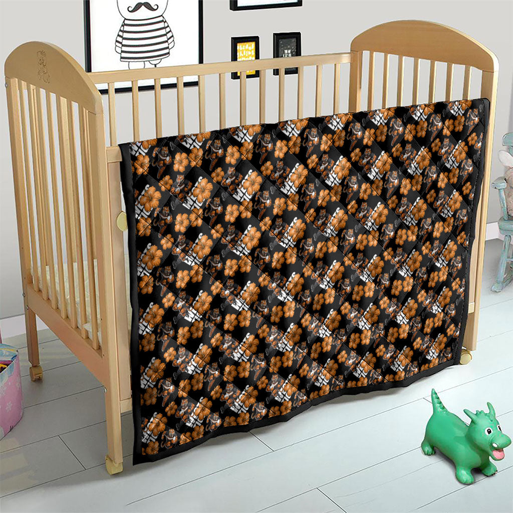 Wests Tigers Quilt Tropical Hibiscus Floral Seamless Rugby Mascot