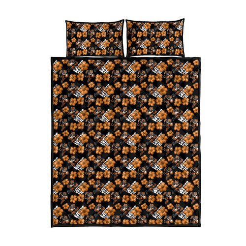 Wests Tigers Quilt Bed Set Tropical Hibiscus Floral Seamless Rugby Mascot