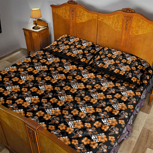 Wests Tigers Quilt Bed Set Tropical Hibiscus Floral Seamless Rugby Mascot