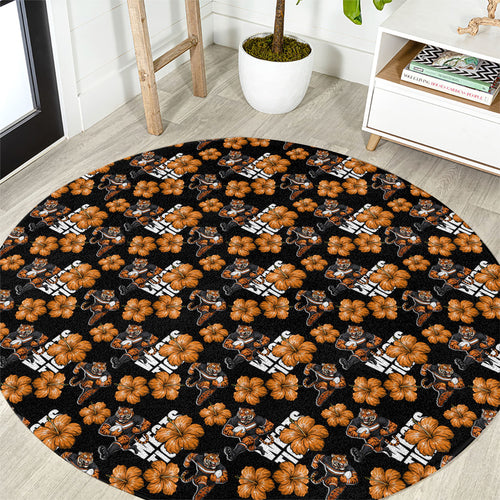 Wests Tigers Round Carpet Tropical Hibiscus Floral Seamless Rugby Mascot