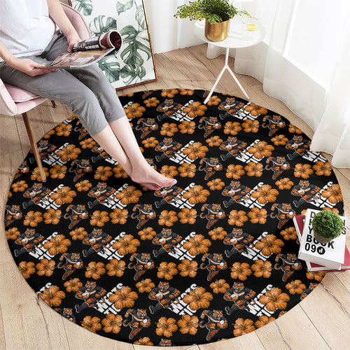 Wests Tigers Round Carpet Tropical Hibiscus Floral Seamless Rugby Mascot