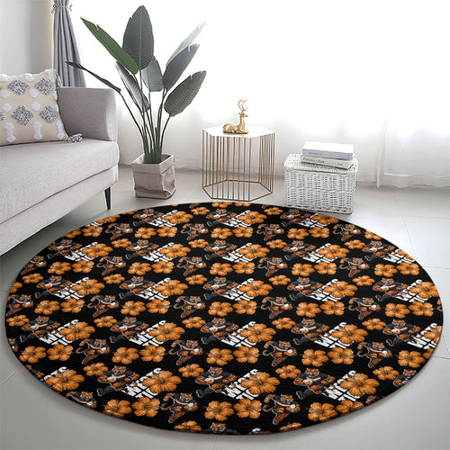Wests Tigers Round Carpet Tropical Hibiscus Floral Seamless Rugby Mascot