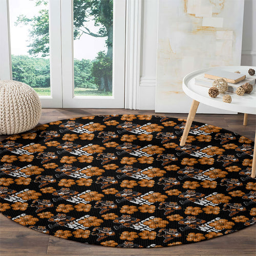Wests Tigers Round Carpet Tropical Hibiscus Floral Seamless Rugby Mascot