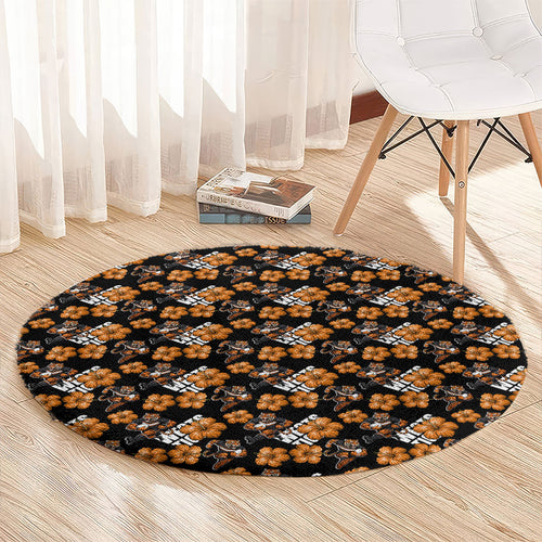 Wests Tigers Round Carpet Tropical Hibiscus Floral Seamless Rugby Mascot