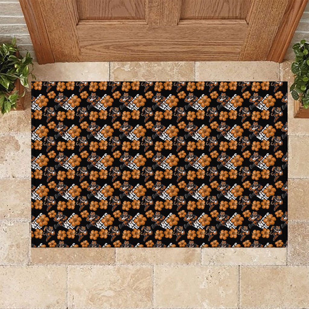 Wests Tigers Rubber Doormat Tropical Hibiscus Floral Seamless Rugby Mascot