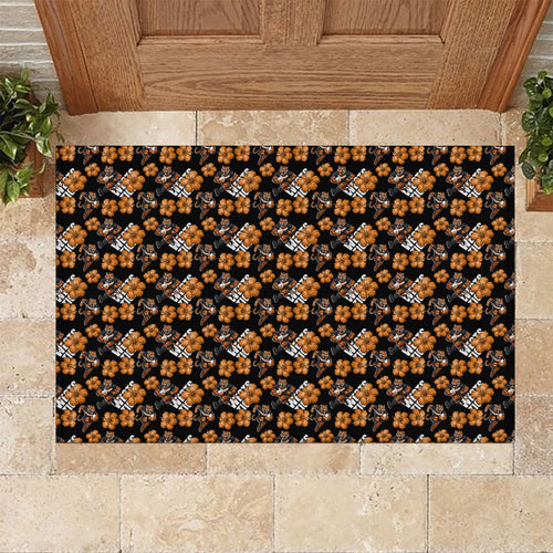 Wests Tigers Rubber Doormat Tropical Hibiscus Floral Seamless Rugby Mascot