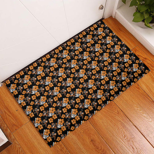 Wests Tigers Rubber Doormat Tropical Hibiscus Floral Seamless Rugby Mascot