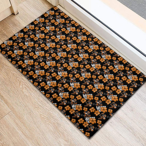Wests Tigers Rubber Doormat Tropical Hibiscus Floral Seamless Rugby Mascot