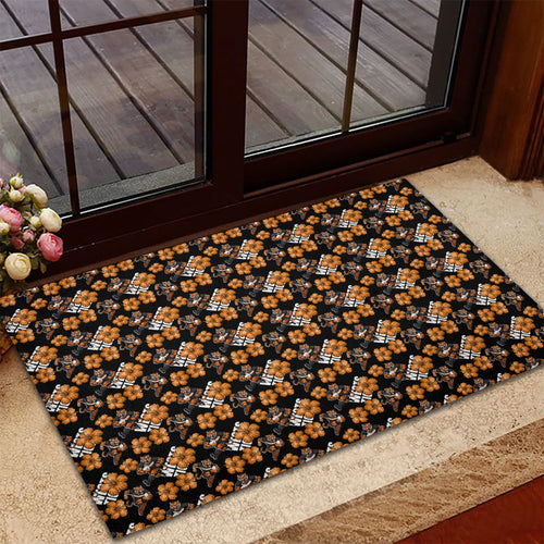 Wests Tigers Rubber Doormat Tropical Hibiscus Floral Seamless Rugby Mascot