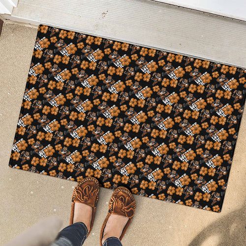 Wests Tigers Rubber Doormat Tropical Hibiscus Floral Seamless Rugby Mascot