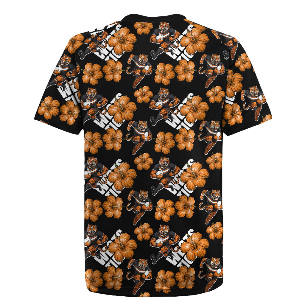 Wests Tigers Rugby Jersey Tropical Hibiscus Floral Seamless Rugby Mascot