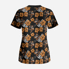 Wests Tigers Scrub Top Tropical Hibiscus Floral Seamless Rugby Mascot
