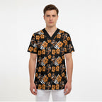 Wests Tigers Scrub Top Tropical Hibiscus Floral Seamless Rugby Mascot