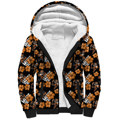 Wests Tigers Sherpa Hoodie Tropical Hibiscus Floral Seamless Rugby Mascot