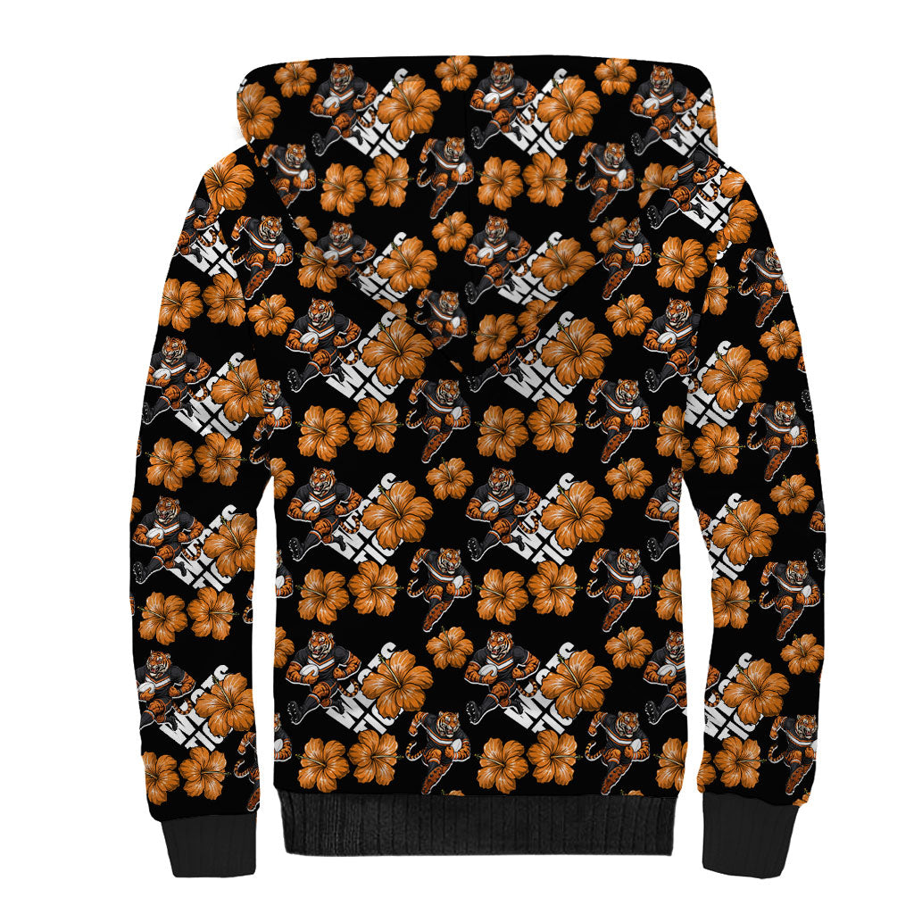 Wests Tigers Sherpa Hoodie Tropical Hibiscus Floral Seamless Rugby Mascot