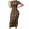 Wests Tigers Short Sleeve Bodycon Dress Tropical Hibiscus Floral Seamless Rugby Mascot