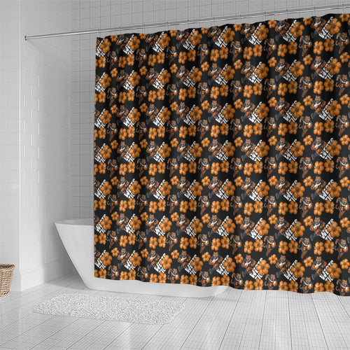 Wests Tigers Shower Curtain Tropical Hibiscus Floral Seamless Rugby Mascot