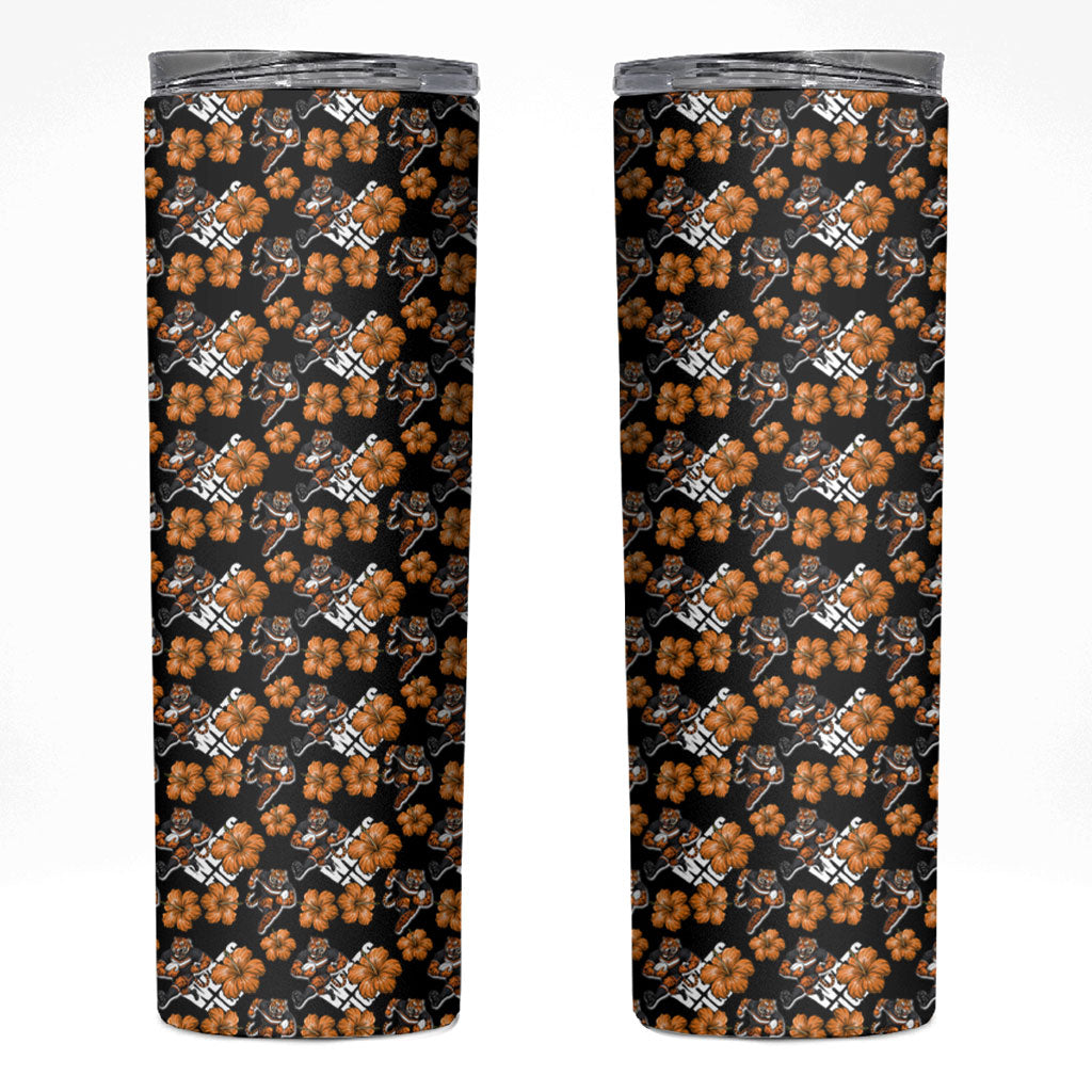 Wests Tigers Skinny Tumbler Tropical Hibiscus Floral Seamless Rugby Mascot