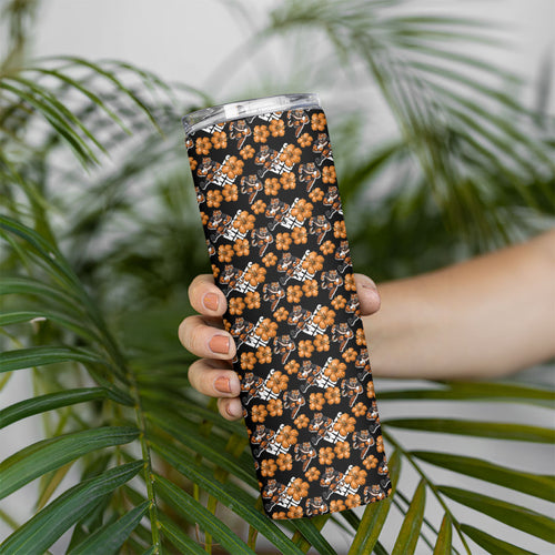 Wests Tigers Skinny Tumbler Tropical Hibiscus Floral Seamless Rugby Mascot